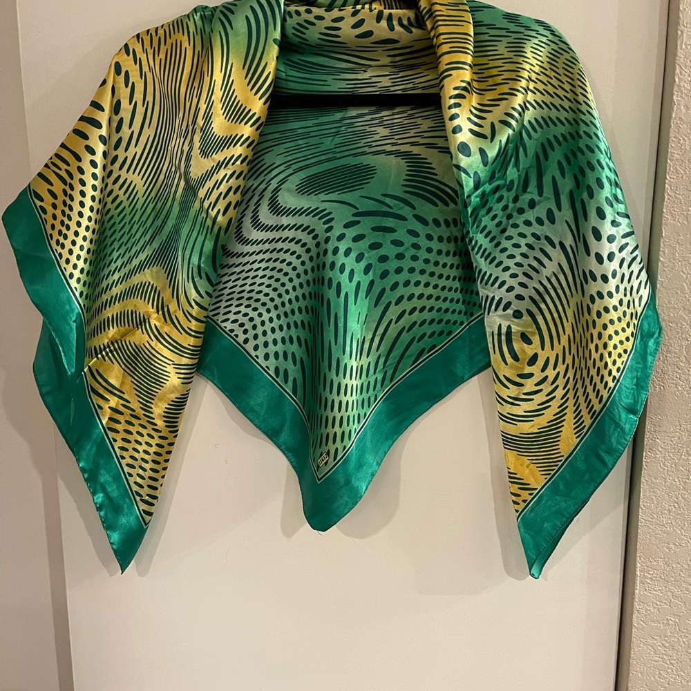 Vintage Ecenur Vibrant Green and Yellow Silk Scarf